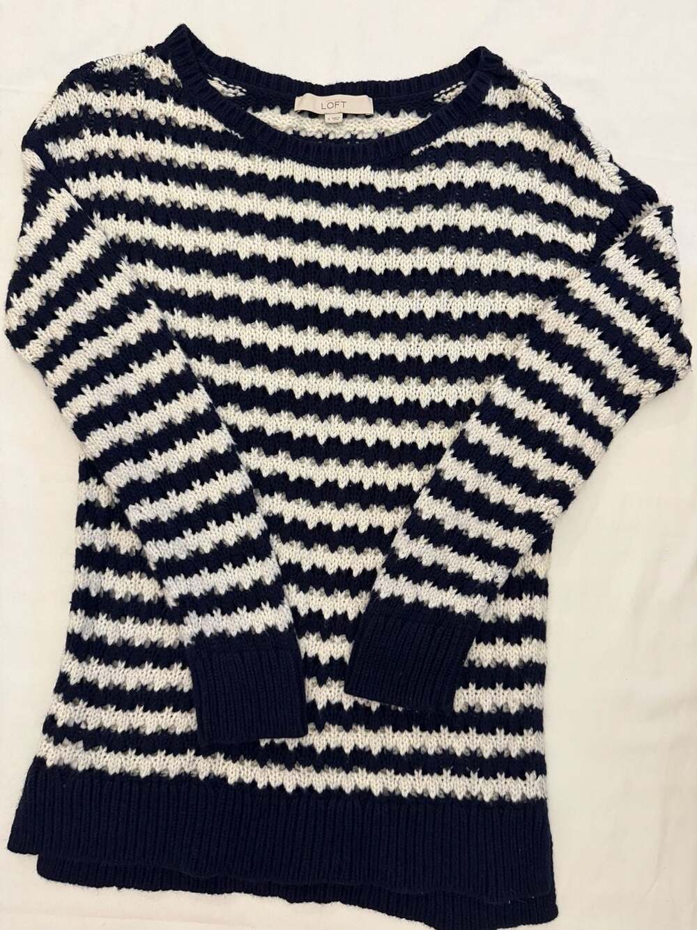 Ann Taylor LOFT Striped Open Knit Sweater Size S Navy White